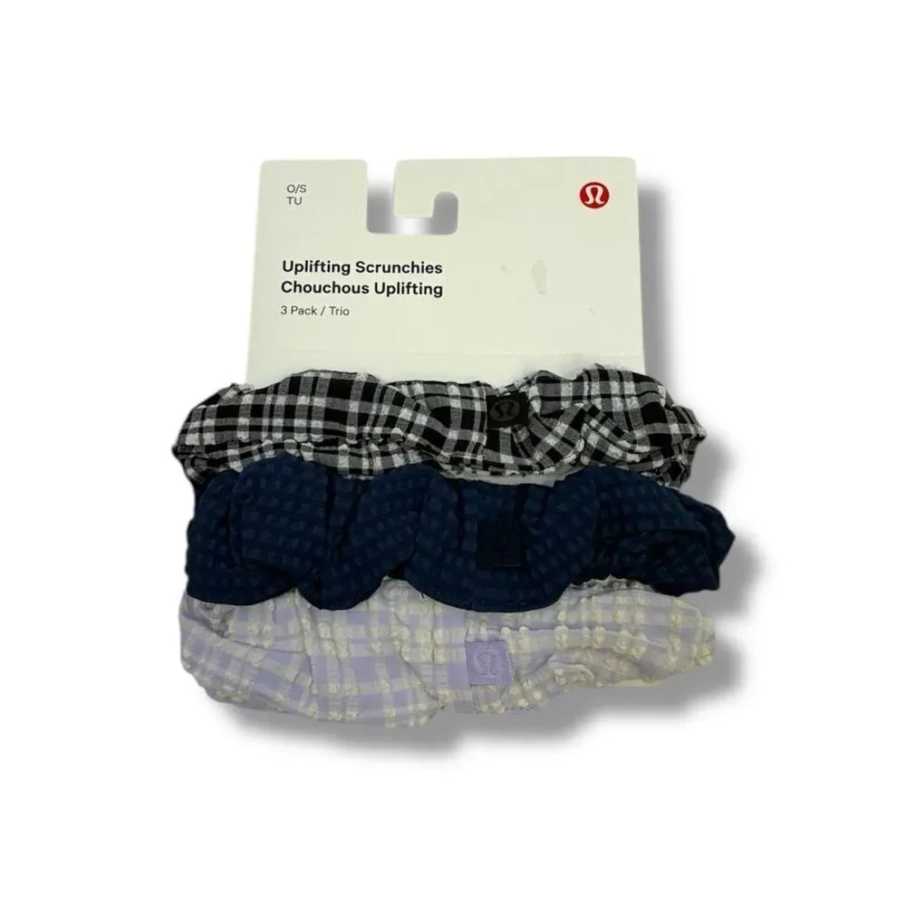 Lululemon NWT Uplifting Scrunchies Pack of 3 Black Navy and Lavender One Size